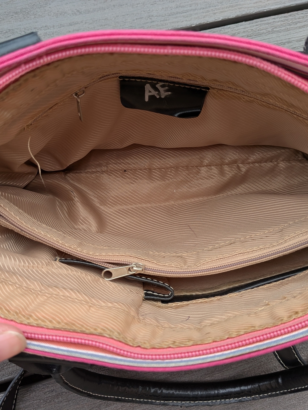 Vintage kate spade Pink Multi-Stripe Satchel with Black Trim - Picture 10 of 14